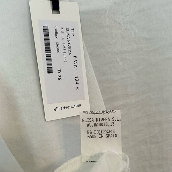 Elisa Rivera White Short Sleeve Blouse Size ES 36 US Small - Picture 6 of 9